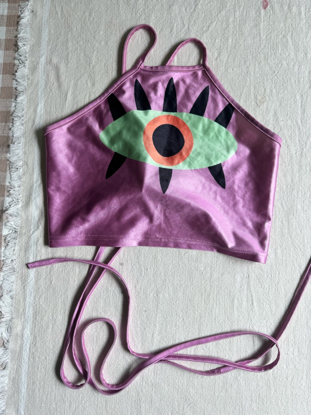 Lavender Graphic Crop Top with Bold Eye Print